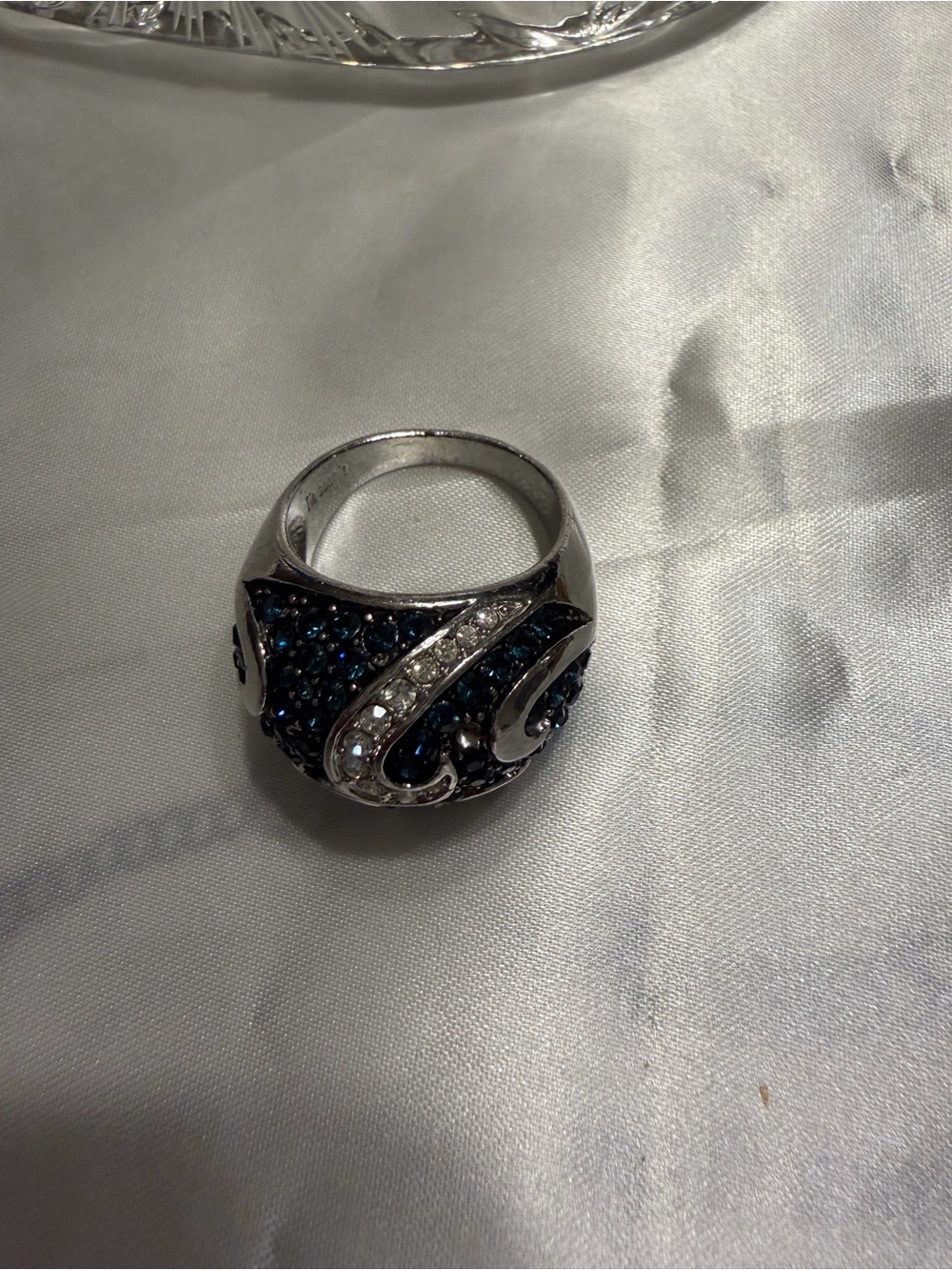 Lia Sophia Silver Ring with Dark Blue and Clear Crystals